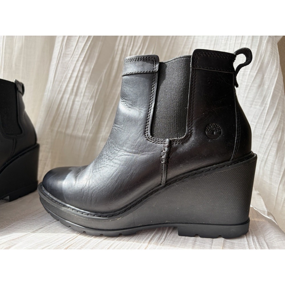 Timberland Defender Women's Black Leather Chelsea Ankle Wedge Boots US 8.5